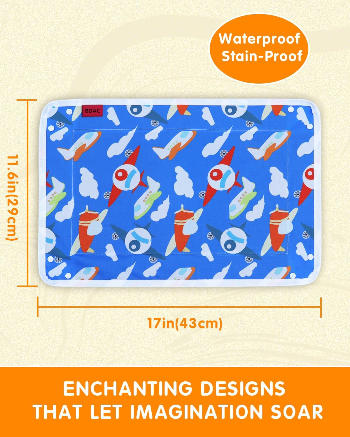 Kids Airplane Tray Table Cover & Pocket Organiser – Blue Plane