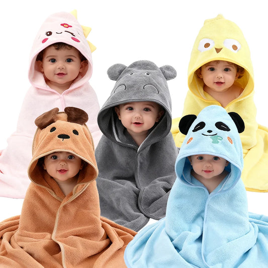 Cartoon Animal Baby Bath Towel – Super Absorbent Coral Fleece Washcloth 80×80cm for Newborns