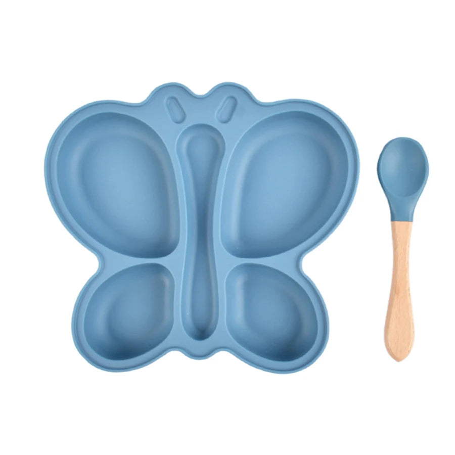 Baby Butterfly Silicone Divided Plate & Bowl Set – 2pcs Non-Slip Suction Tableware for Self-Feeding
