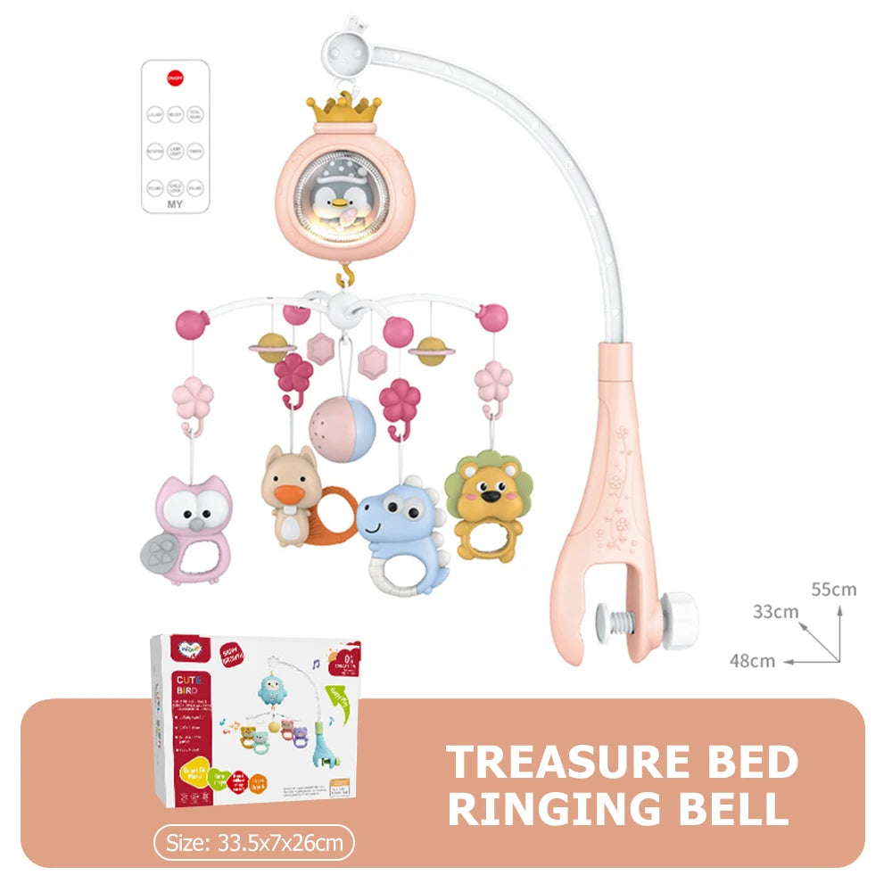 Baby Crib Mobile with Projector and Night Light, Remote Control Musical Rotating Toy with Soothing Lullabies