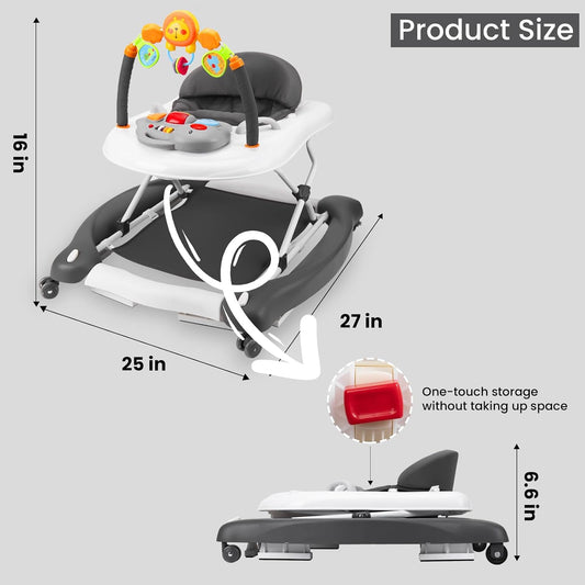 5-in-1 Adjustable Baby Walker with Bouncer, Music & Feeding Tray image 2