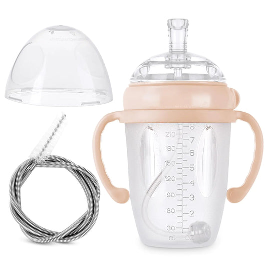 Weighted Straw Sippy Cup for 6+ Month Old with Straw Brush (Peach 8oz./250ml)
