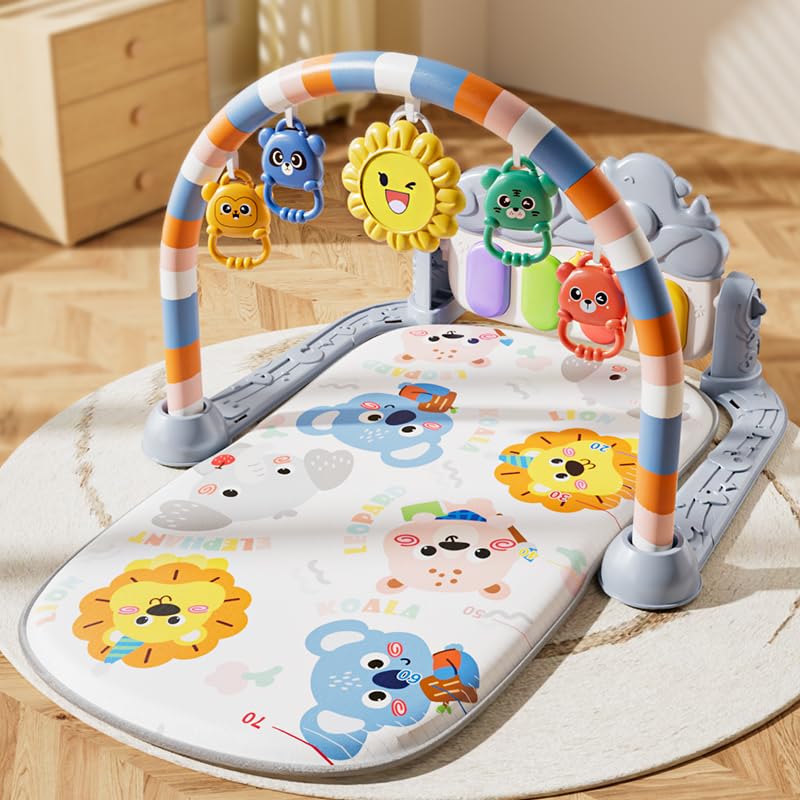 Musical Baby Piano Play Gym with Lights & 5 Hanging Toys