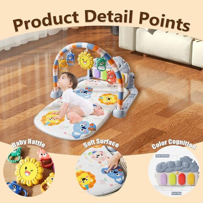 Musical Baby Piano Play Gym with Lights & 5 Hanging Toys
