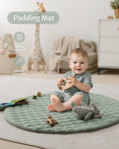 Baby Play Gym Mat with 6 Detachable Sensory Toys, Sage Green