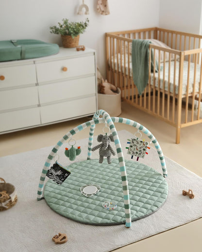 Baby Play Gym Mat with 6 Detachable Sensory Toys, Sage Green