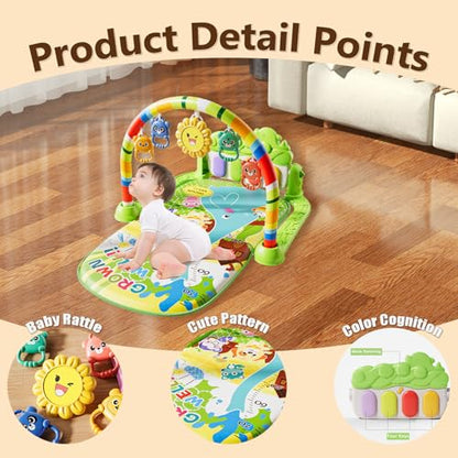 Musical Baby Piano Play Gym with Lights & 5 Hanging Toys