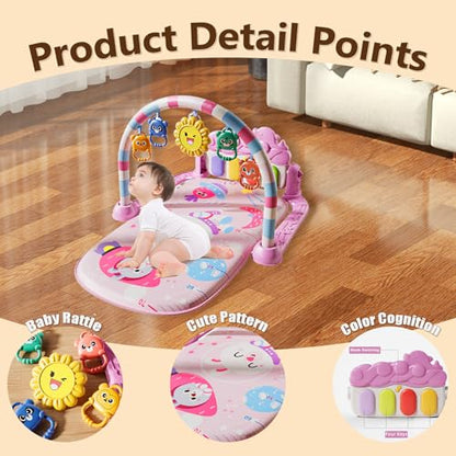 Musical Baby Piano Play Gym with Lights & 5 Hanging Toys