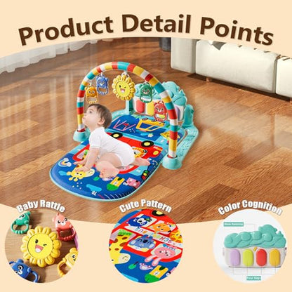 Musical Baby Piano Play Gym with Lights & 5 Hanging Toys