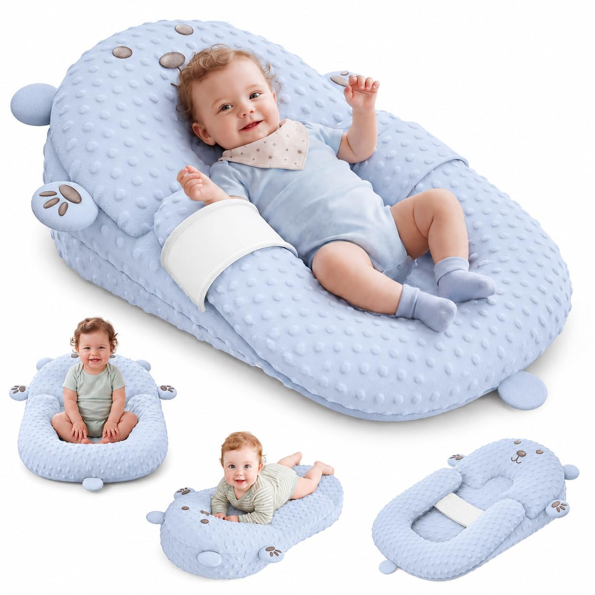 Baby Lounger, Nursing Pillow & Tummy Time Mat with Washable Cover