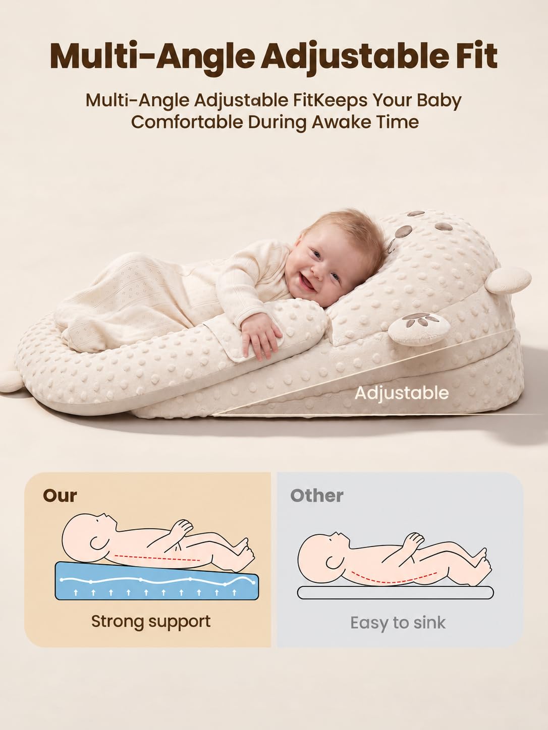 Baby Lounger, Nursing Pillow & Tummy Time Mat with Washable Cover