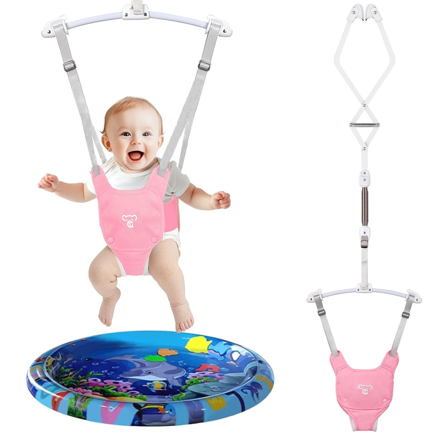 Baby Jumper, Baby Doorway Jumper with Adjustable Strap, Protable Baby Jumpers and Bouncers, Easy to Assemble, Baby Bouncer Jumper with Soft Rug