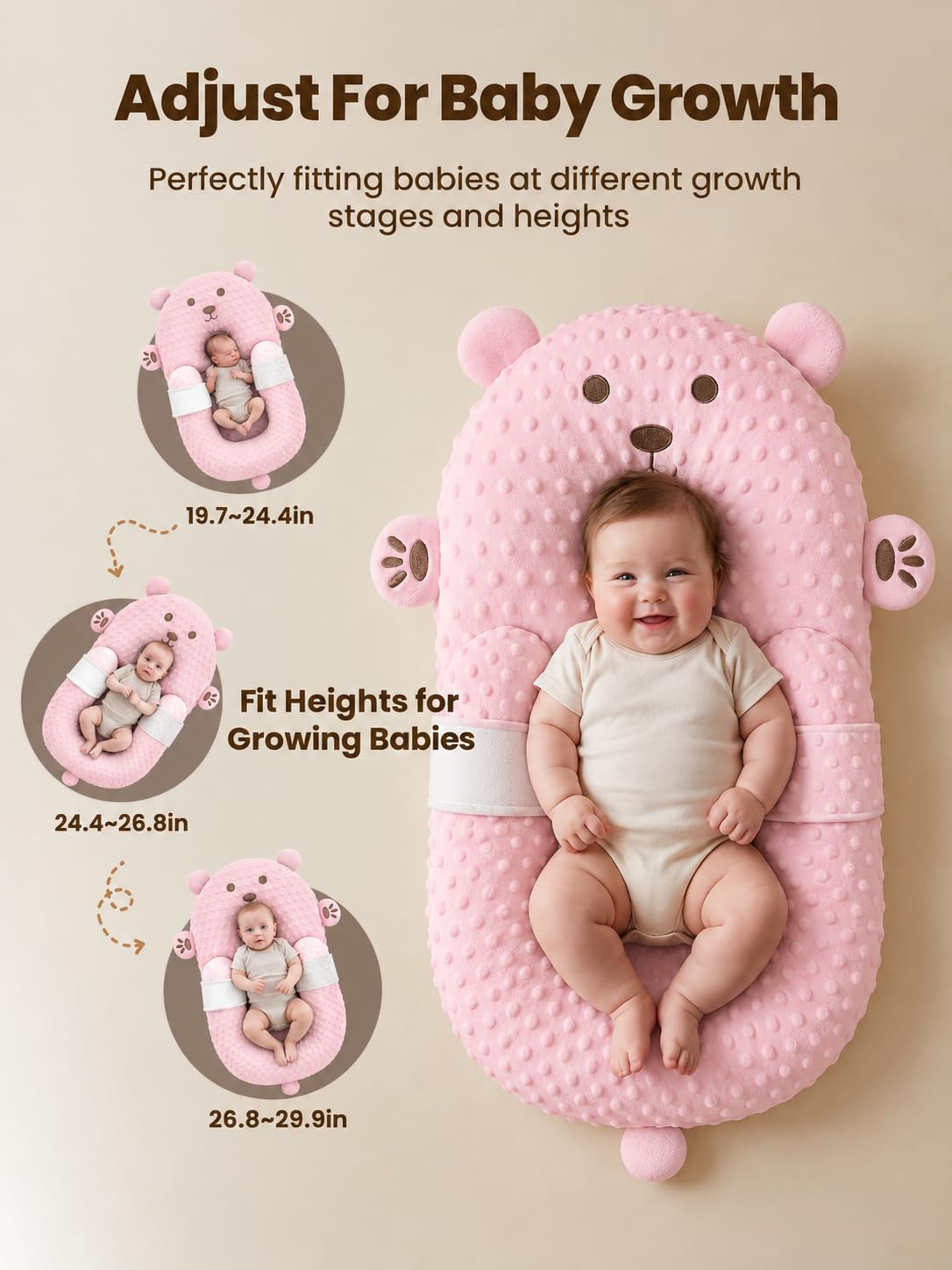 Baby Lounger, Nursing Pillow & Tummy Time Mat with Washable Cover