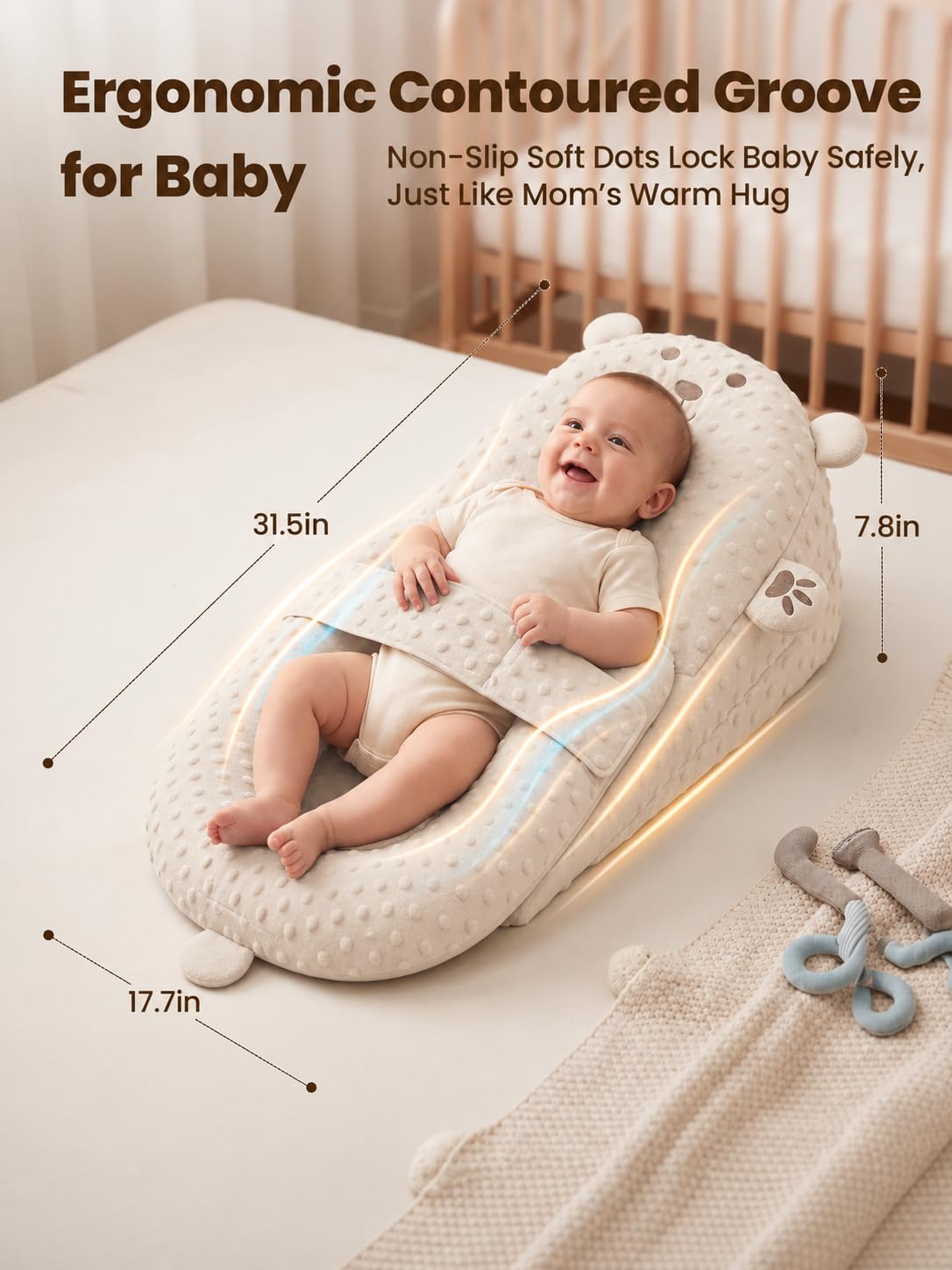 Baby Lounger, Nursing Pillow & Tummy Time Mat with Washable Cover