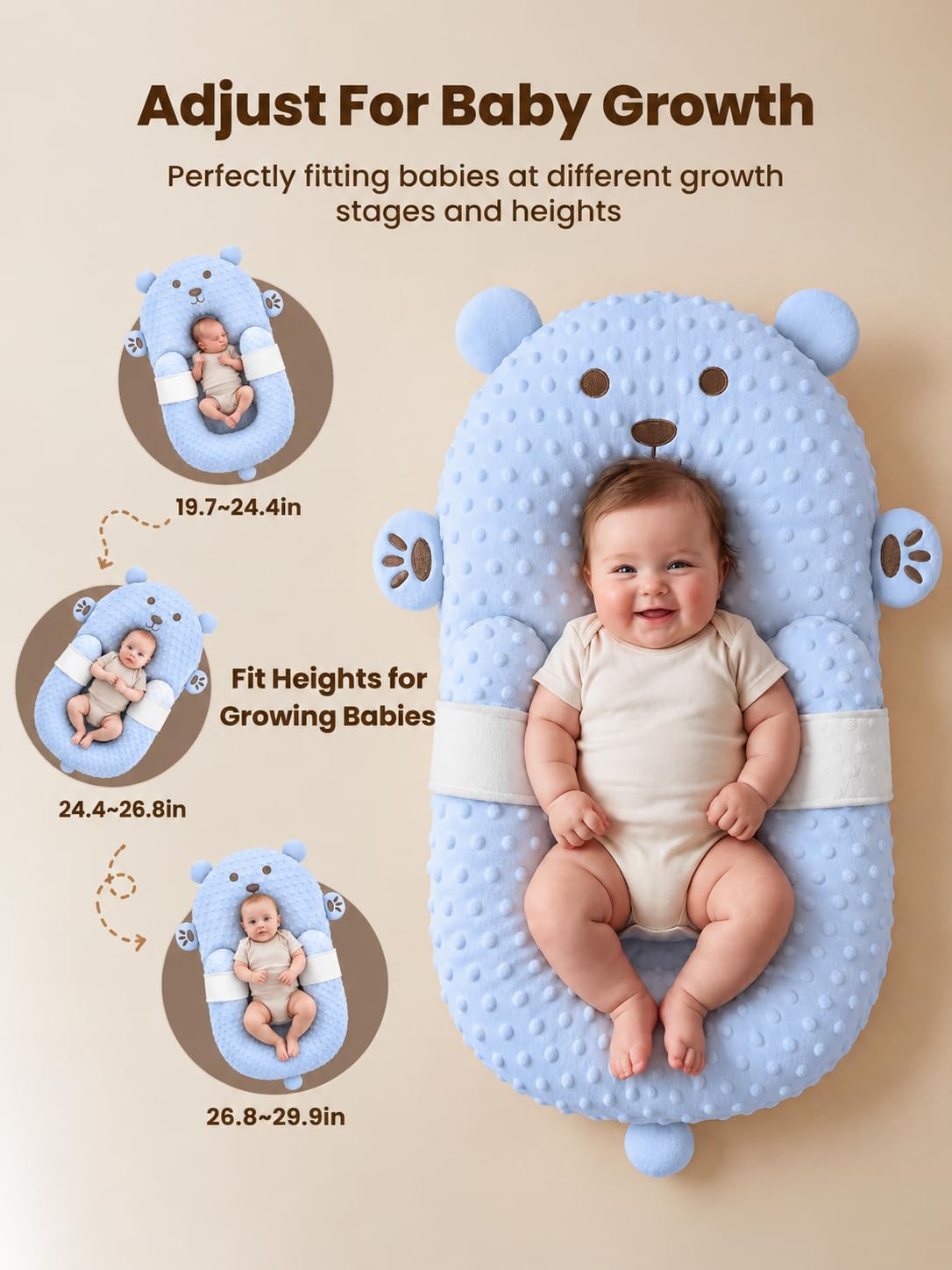 Baby Lounger, Nursing Pillow & Tummy Time Mat with Washable Cover