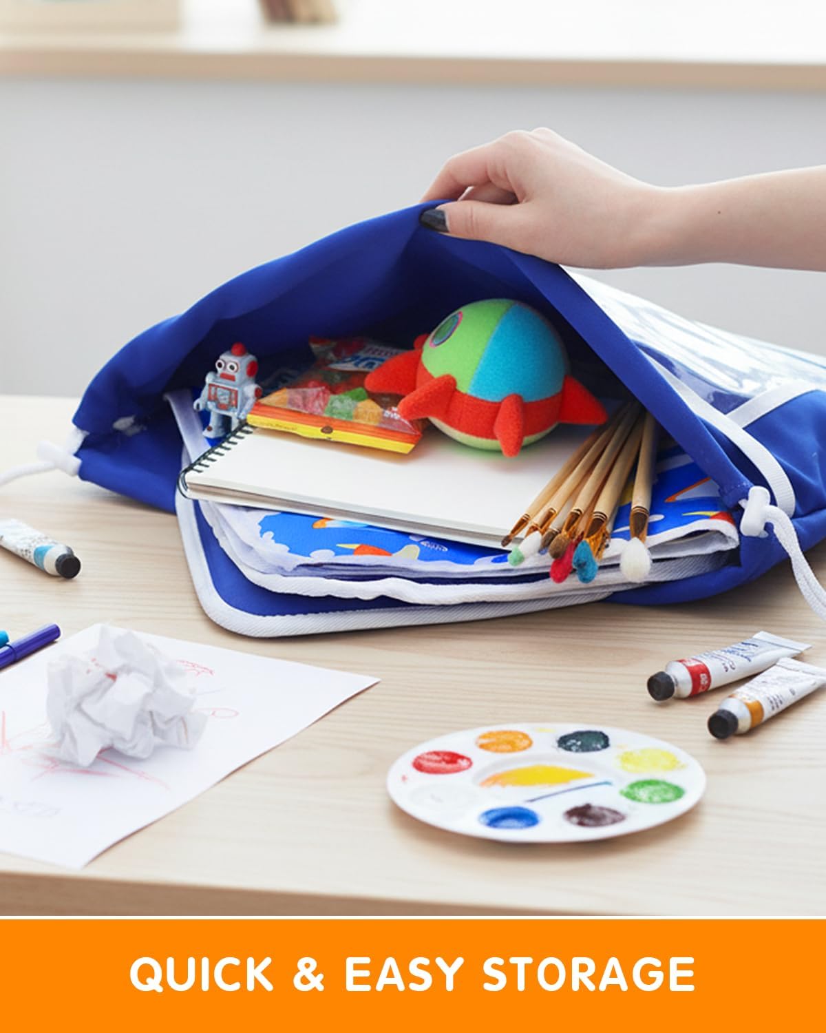 Kids Airplane Tray Table Cover & Pocket Organiser – Blue Plane
