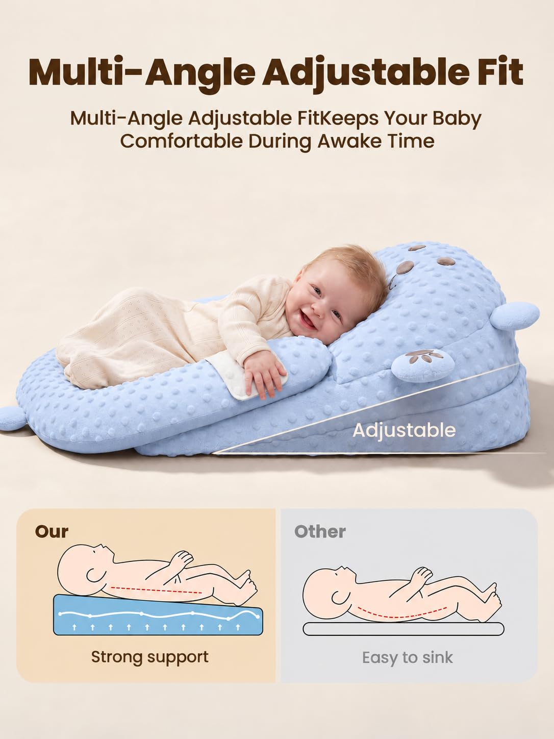 Baby Lounger, Nursing Pillow & Tummy Time Mat with Washable Cover