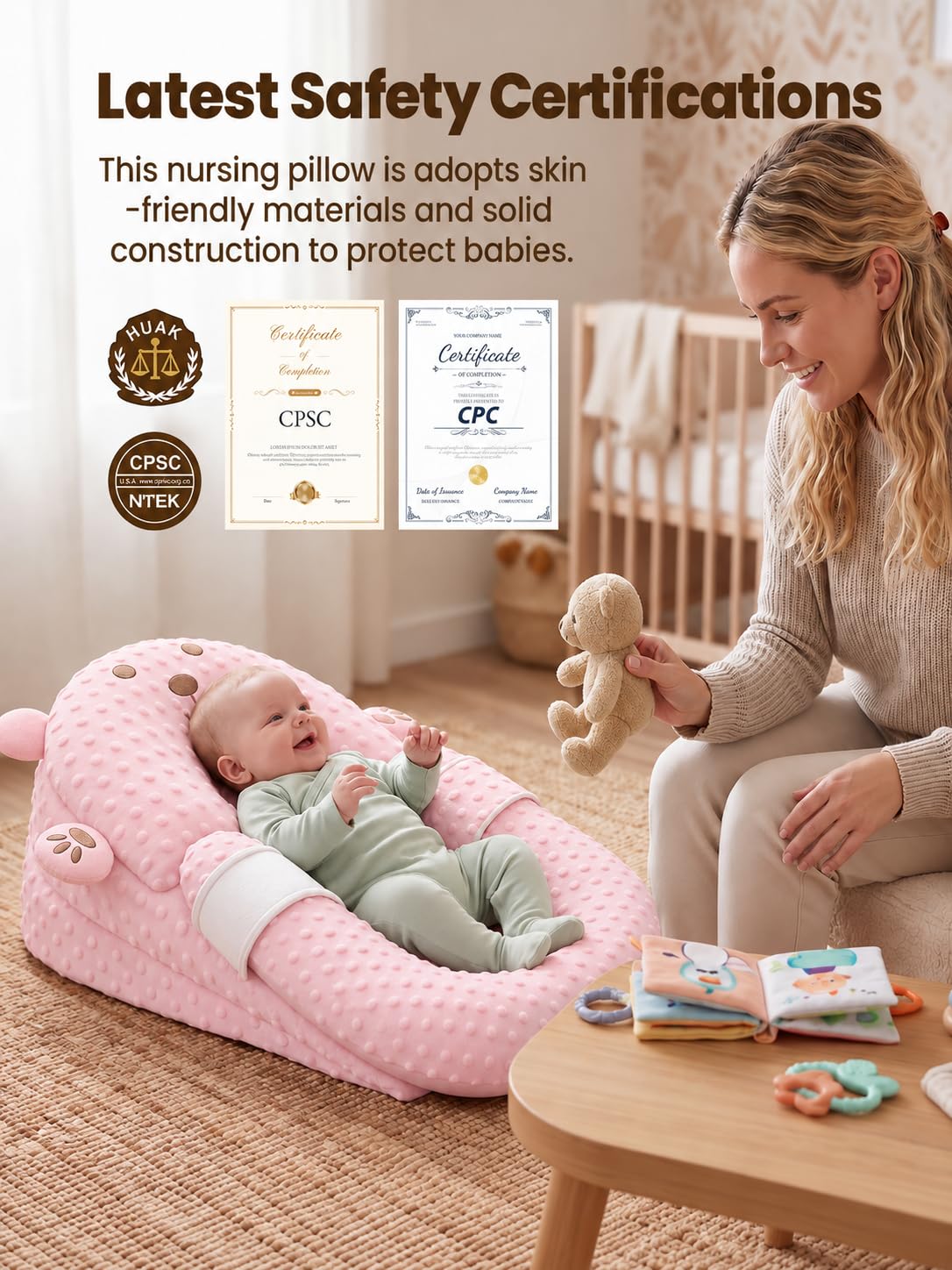 Baby Lounger, Nursing Pillow & Tummy Time Mat with Washable Cover