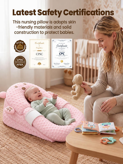 Baby Lounger, Nursing Pillow & Tummy Time Mat with Washable Cover