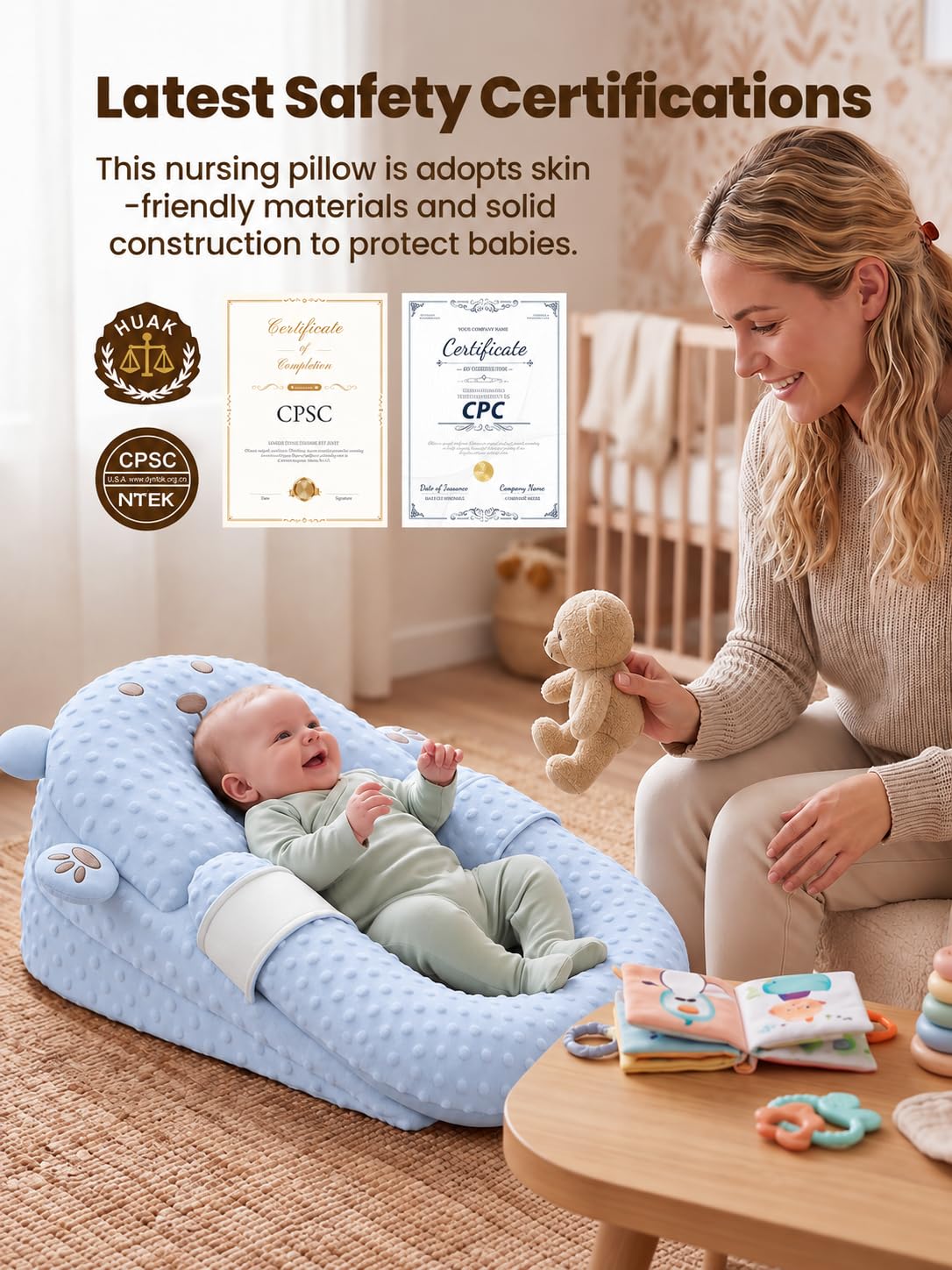 Baby Lounger, Nursing Pillow & Tummy Time Mat with Washable Cover