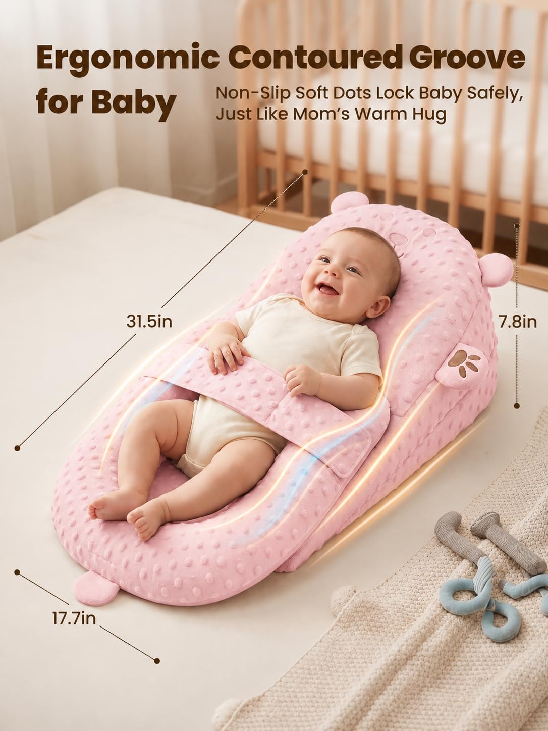 Baby Lounger, Nursing Pillow & Tummy Time Mat with Washable Cover