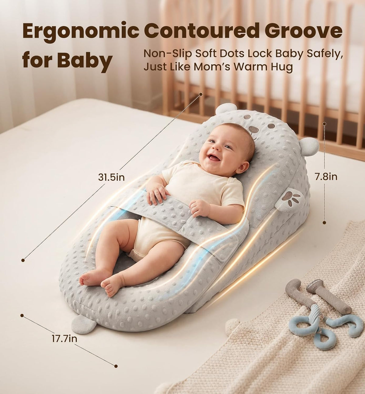 Baby Lounger, Nursing Pillow & Tummy Time Mat with Washable Cover