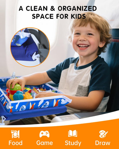 Kids Airplane Tray Table Cover & Pocket Organiser – Blue Plane