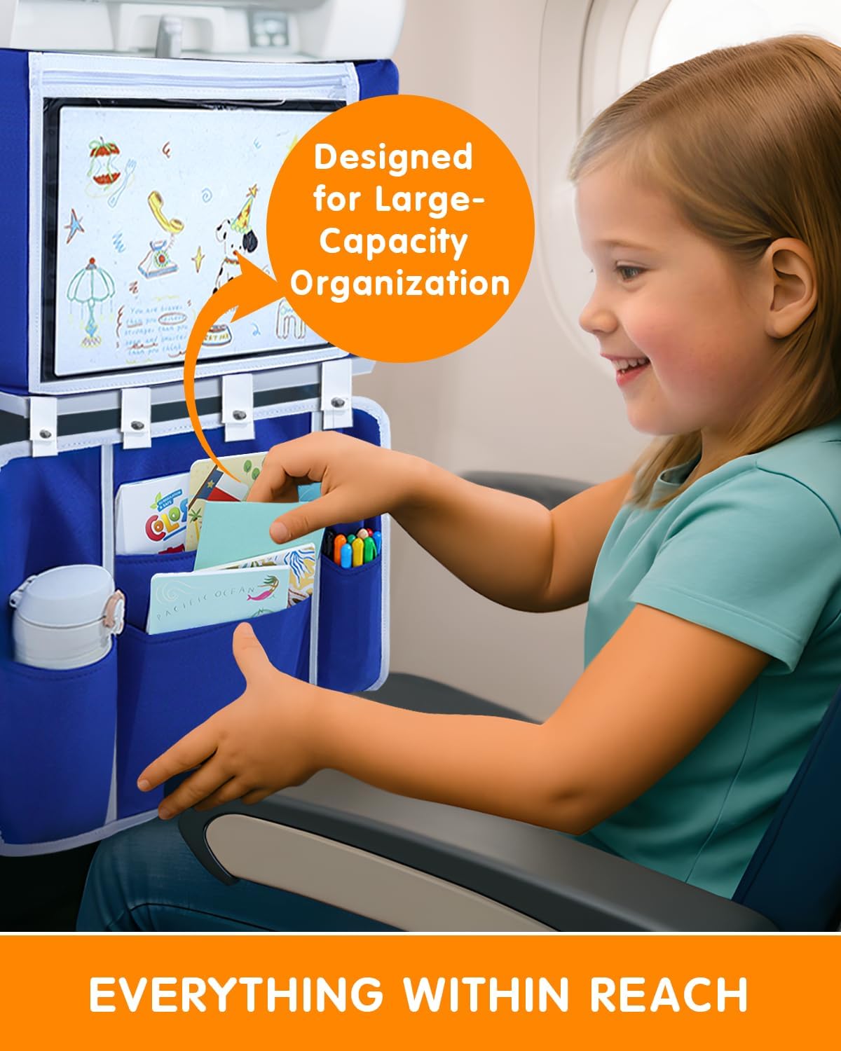 Kids Airplane Tray Table Cover & Pocket Organiser – Blue Plane