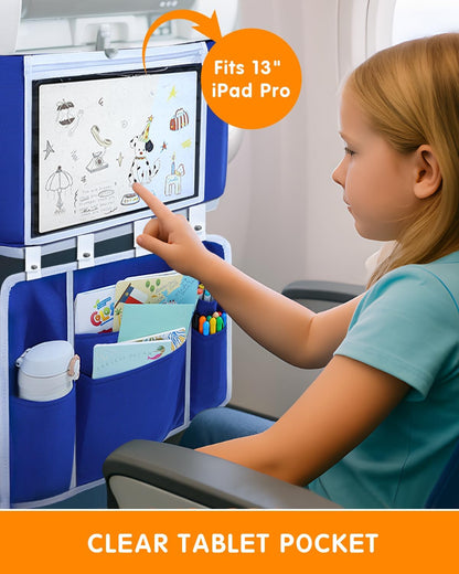 Kids Airplane Tray Table Cover & Pocket Organiser – Blue Plane