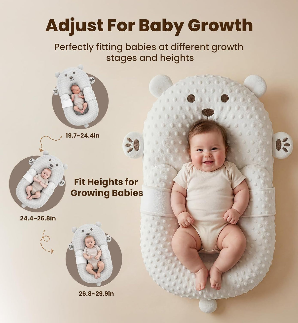 Baby Lounger, Nursing Pillow & Tummy Time Mat with Washable Cover