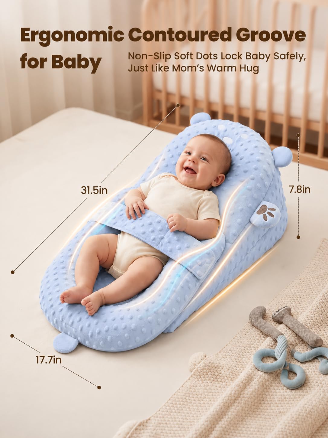 Baby Lounger, Nursing Pillow & Tummy Time Mat with Washable Cover