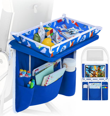 Kids Airplane Tray Table Cover & Pocket Organiser – Blue Plane