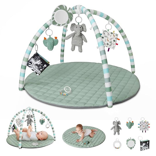 Baby Play Gym Mat with 6 Detachable Sensory Toys, Sage Green