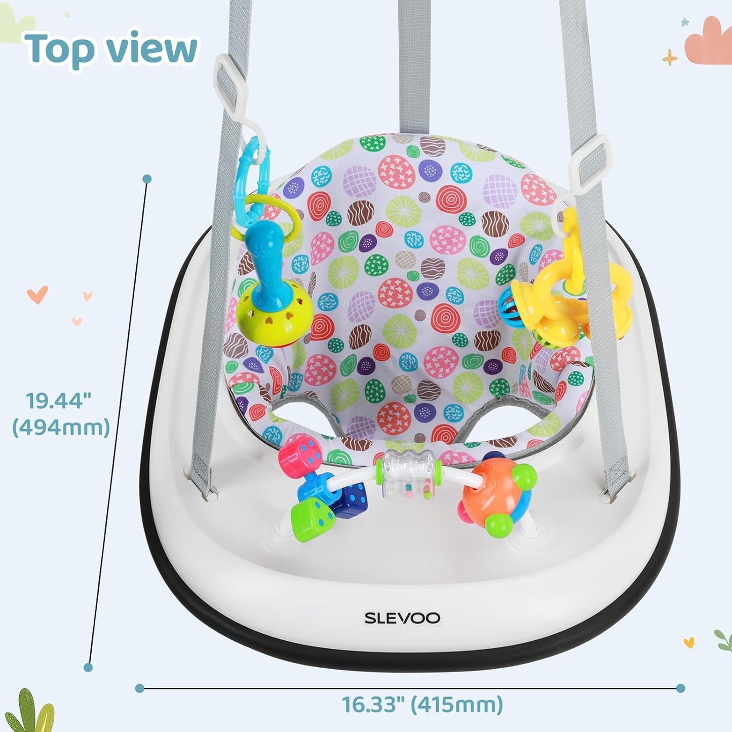 Slevoo Baby Jumper, Baby Door Jumper with Bumper, Play Tray and Two Jingle Rattles, Joyful Bubbles