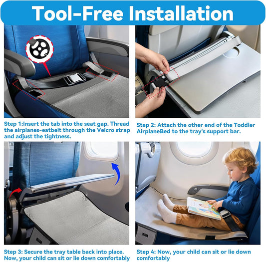 Toddler Airplane Seat Extender & Travel Footrest – Grey