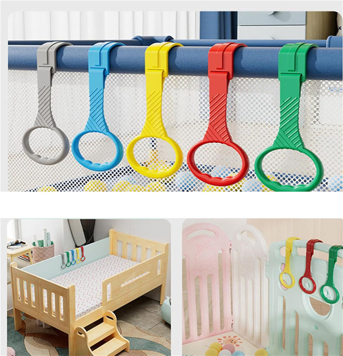 Baby Playpen Pull-Up Rings – 5-Piece Colourful Grip Set