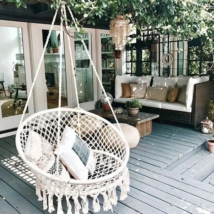 Hammock Swing Chair, Handmade Knitted Macrame Hanging Swing Chair for Indoor,Bedroom,Yard,Garden- 230 Pound Capacity