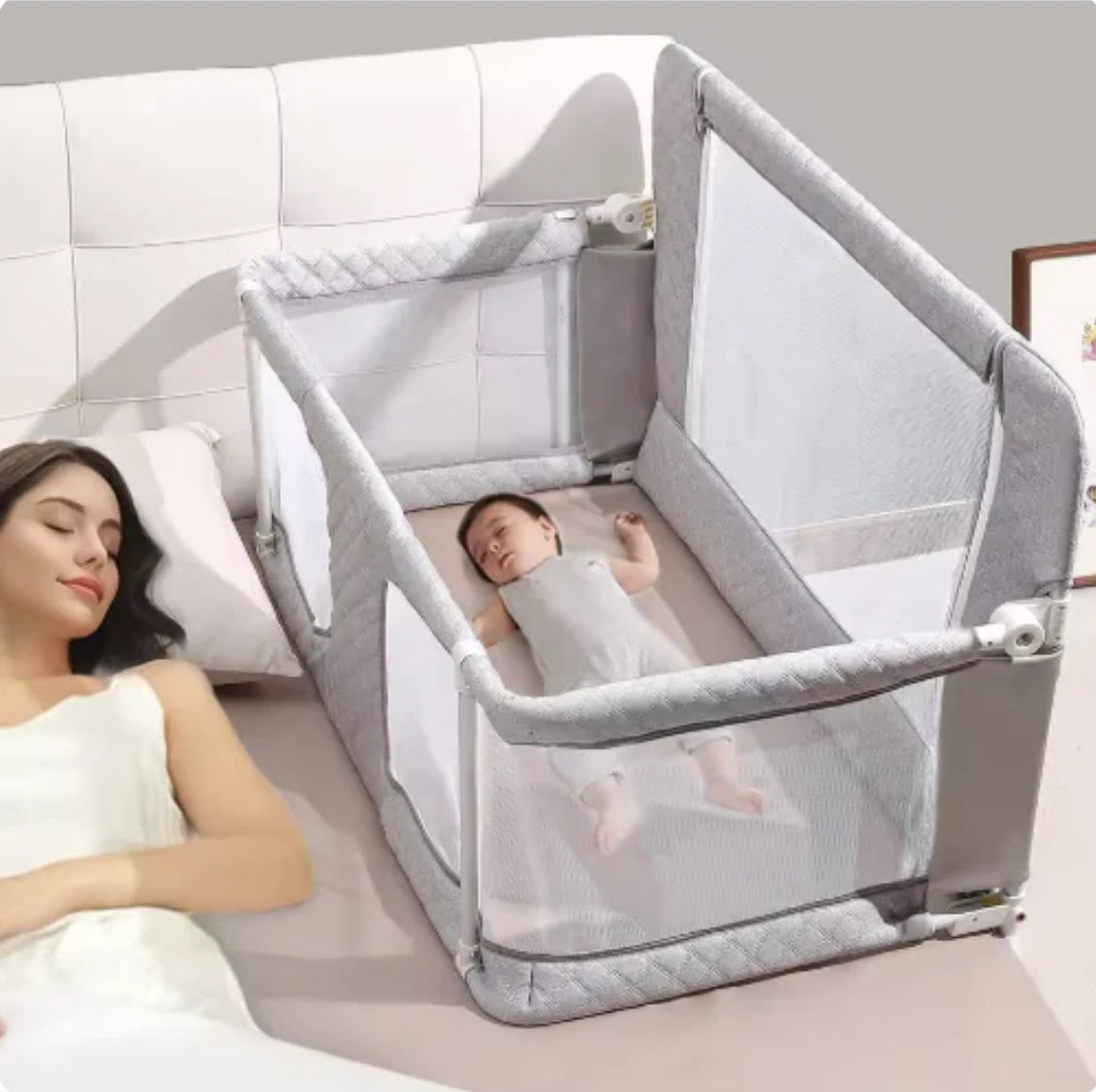 Baby Bedside Breathable Foldable Bassinet Bed Crib with Visible Mesh Window and Soft Washable Liner Cover