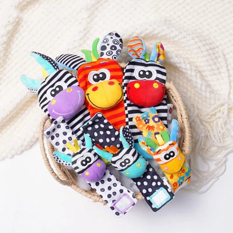 Baby Animal Rattle Socks & Wrist Strap Set – 4-Pack Sensory Foot & Hand Rattles for 0–12 Months