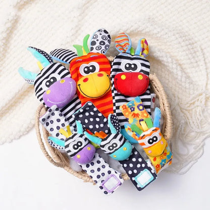 Baby Animal Rattle Socks & Wrist Strap Set – 4-Pack Sensory Foot & Hand Rattles for 0–12 Months