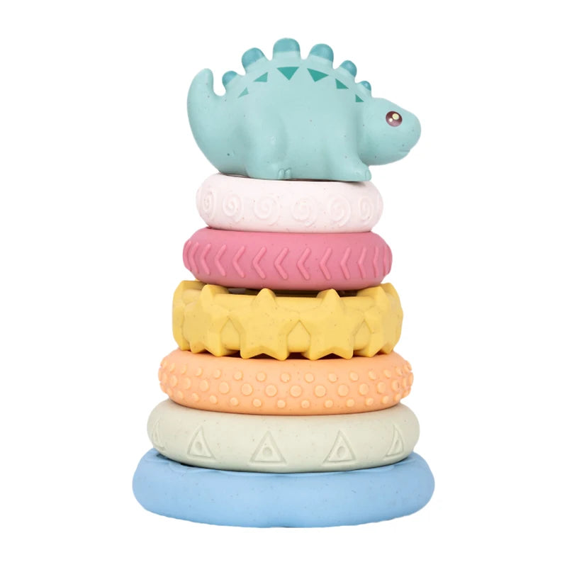 Dinosaur Stacking Tower Toy – Montessori Nesting Rings for Babies & Toddlers Ages 7–12 Months