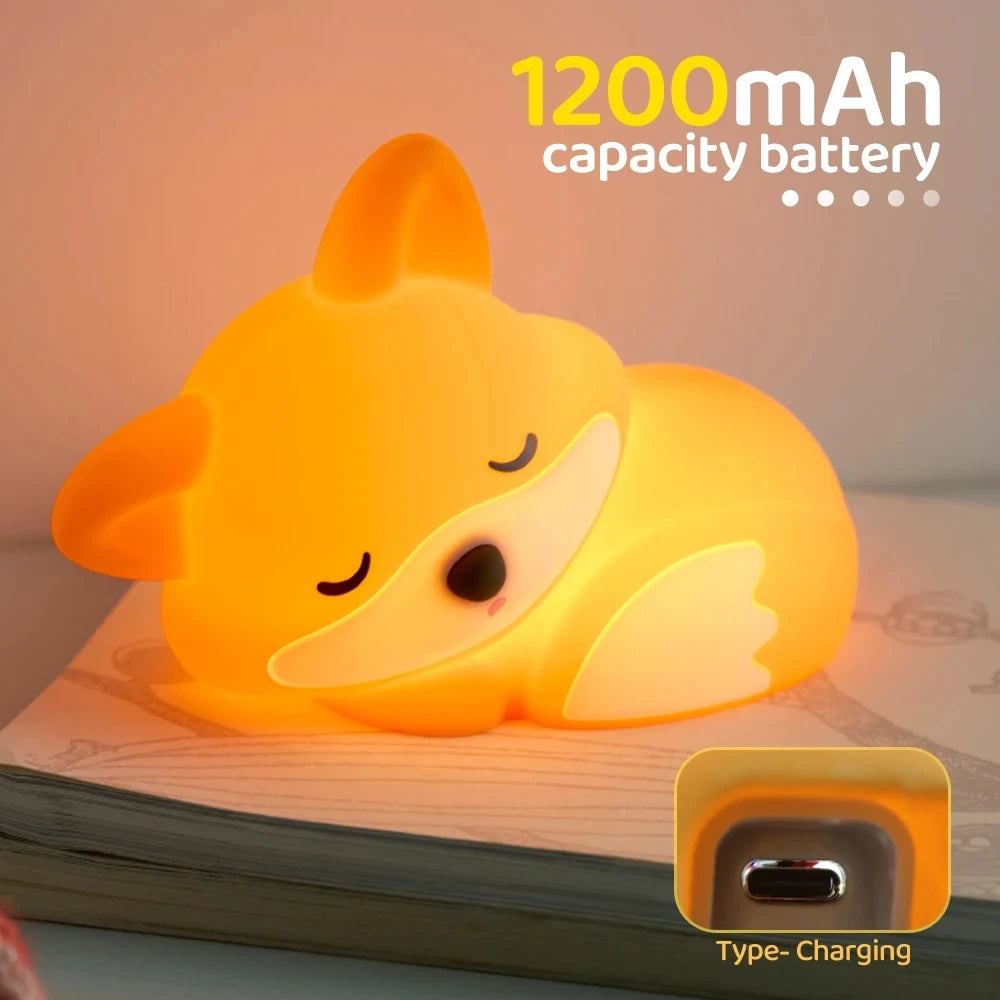 Silicone Animal Night Light for Kids – USB Rechargeable Touch Bedside Lamp | Axolotl, Hippo & Fox