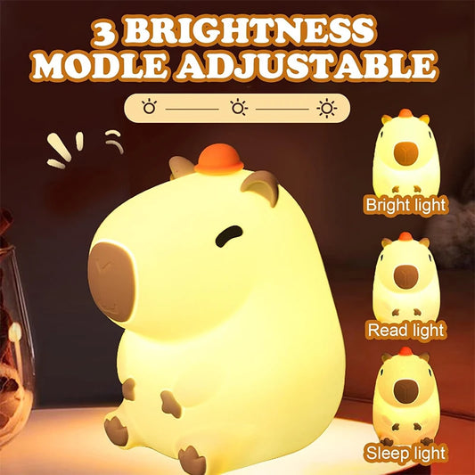 Capybara Silicone Night Light for Kids – USB Rechargeable Touch Bedside Lamp for Baby & Toddler