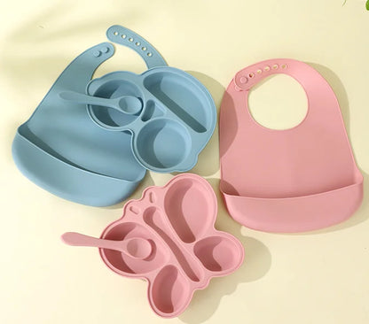 Baby Butterfly Silicone Divided Plate & Bowl Set – 2pcs Non-Slip Suction Tableware for Self-Feeding