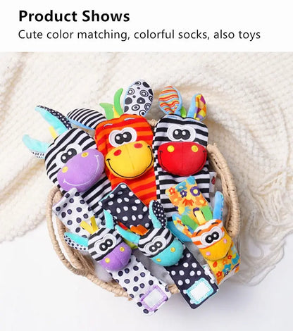Baby Animal Rattle Socks & Wrist Strap Set – 4-Pack Sensory Foot & Hand Rattles for 0–12 Months