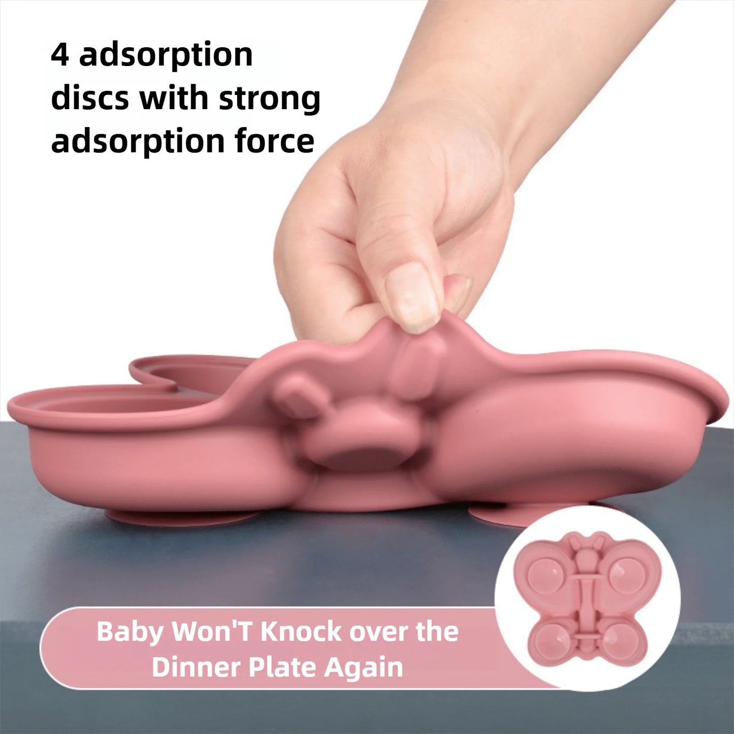 Baby Butterfly Silicone Divided Plate & Bowl Set – 2pcs Non-Slip Suction Tableware for Self-Feeding