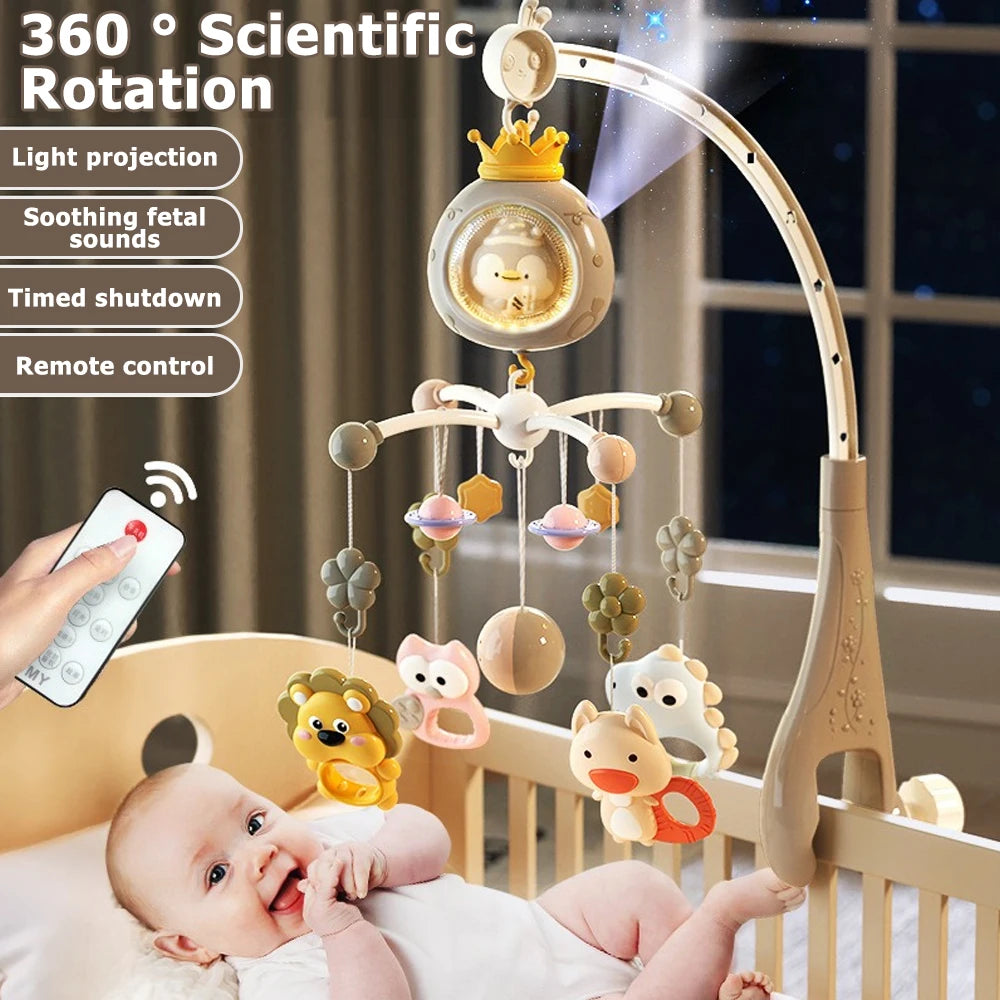 Baby Crib Mobile with Projector and Night Light, Remote Control Musical Rotating Toy with Soothing Lullabies