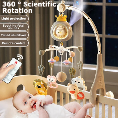 Baby Crib Mobile with Projector and Night Light, Remote Control Musical Rotating Toy with Soothing Lullabies