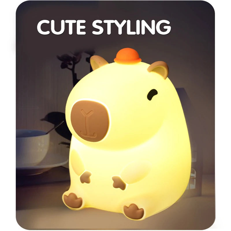 Capybara Silicone Night Light for Kids – USB Rechargeable Touch Bedside Lamp for Baby & Toddler