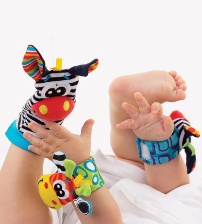 Baby Animal Rattle Socks & Wrist Strap Set – 4-Pack Sensory Foot & Hand Rattles for 0–12 Months